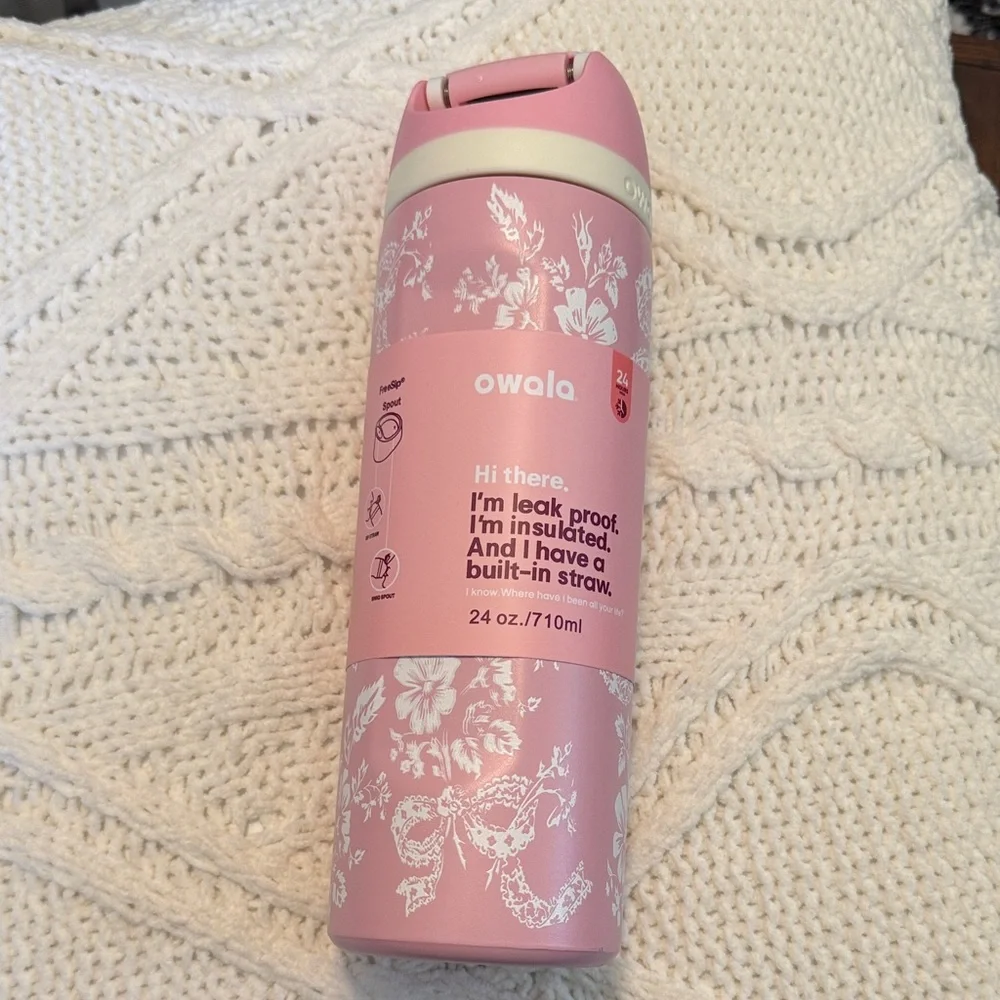 Owala Pink Floral 24 oz Insulated Water Bottle with Built-In Straw - Picture 1 of 9
